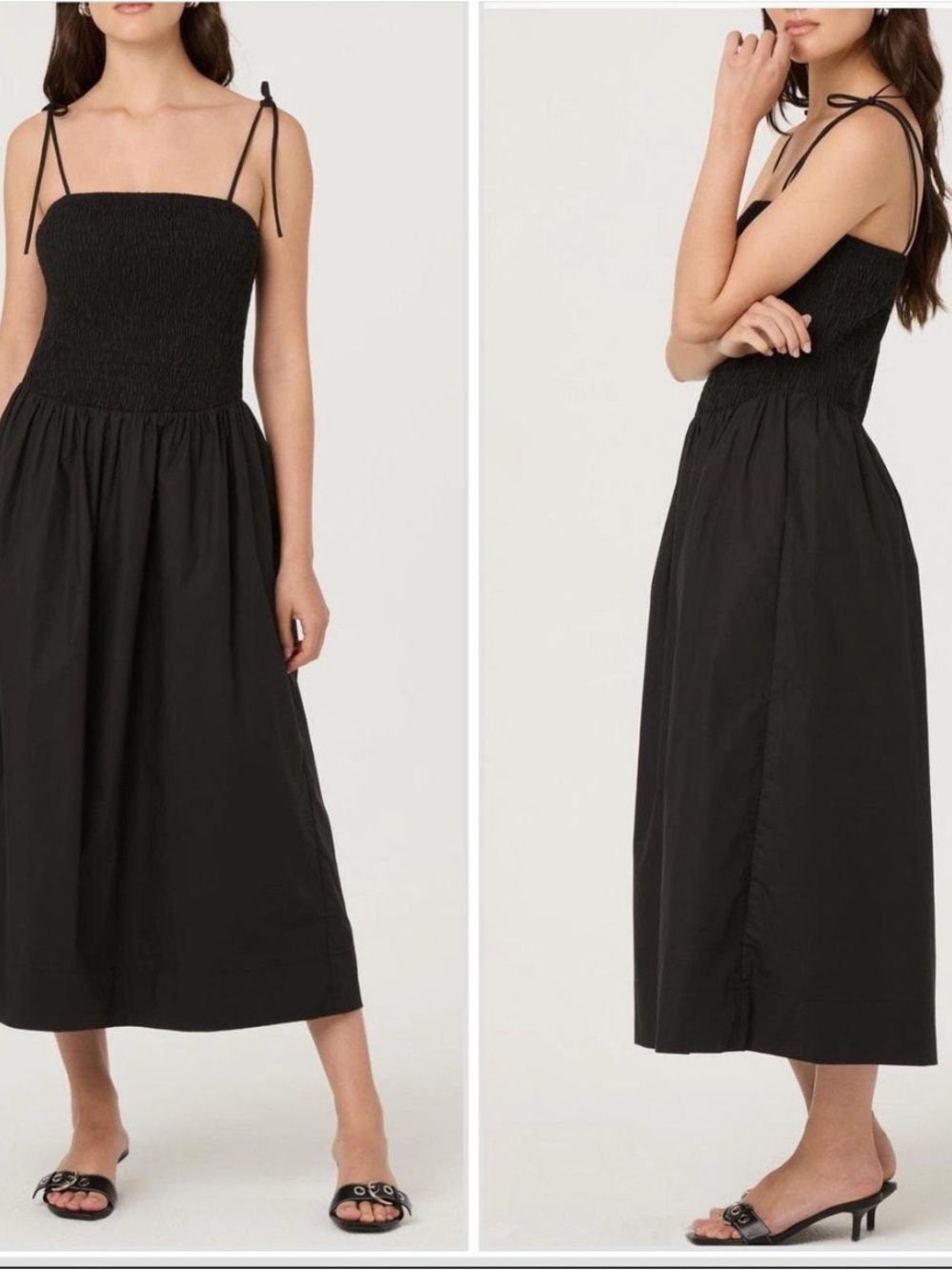 ASTR The Label Black Lahela Bow Tie Straps Smocked MIDI Dress, Size Small